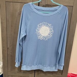 Blue Sweatshirt with Sunflower Design